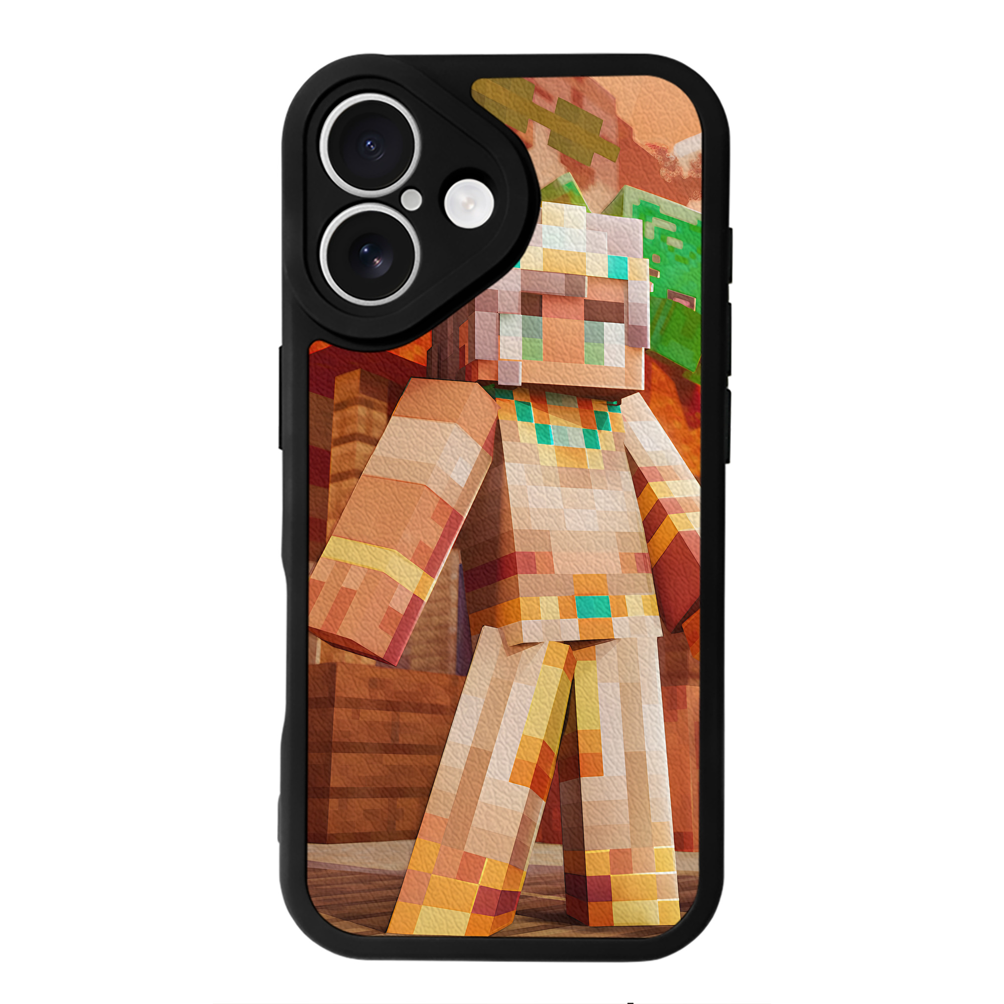 （画像用） マインクラフト ブロックの世界 Minecraft MC Block world 【iPhone 16シリーズ対応】シリコンスマホケース（レザー調） 材質：シリコン